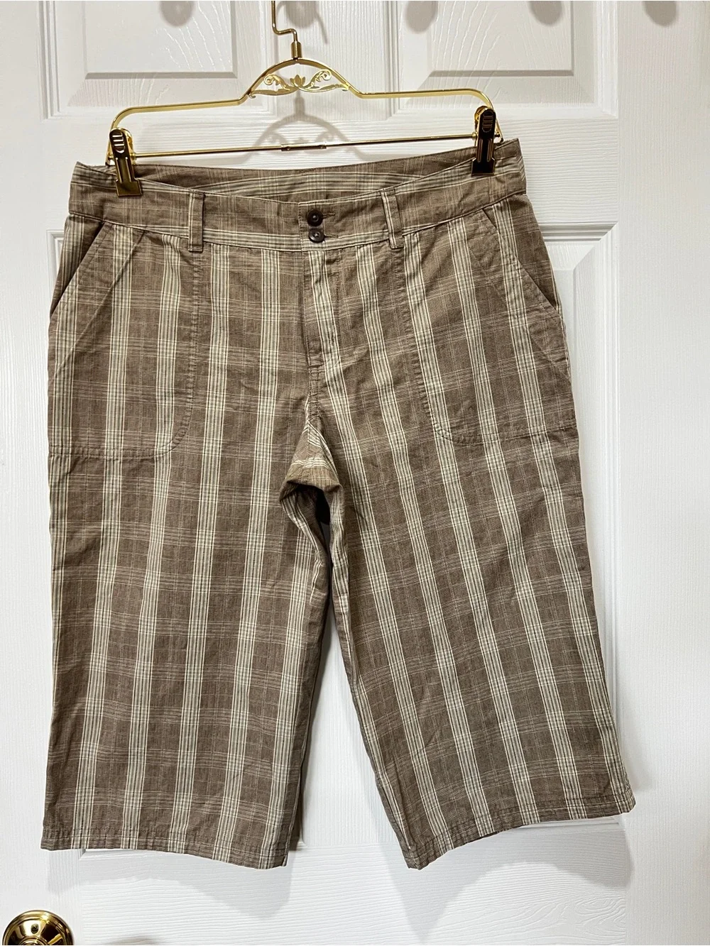 Patagonia Organic Cotton Plaid Bermuda Shorts Size 8 Plaid Tan Brown